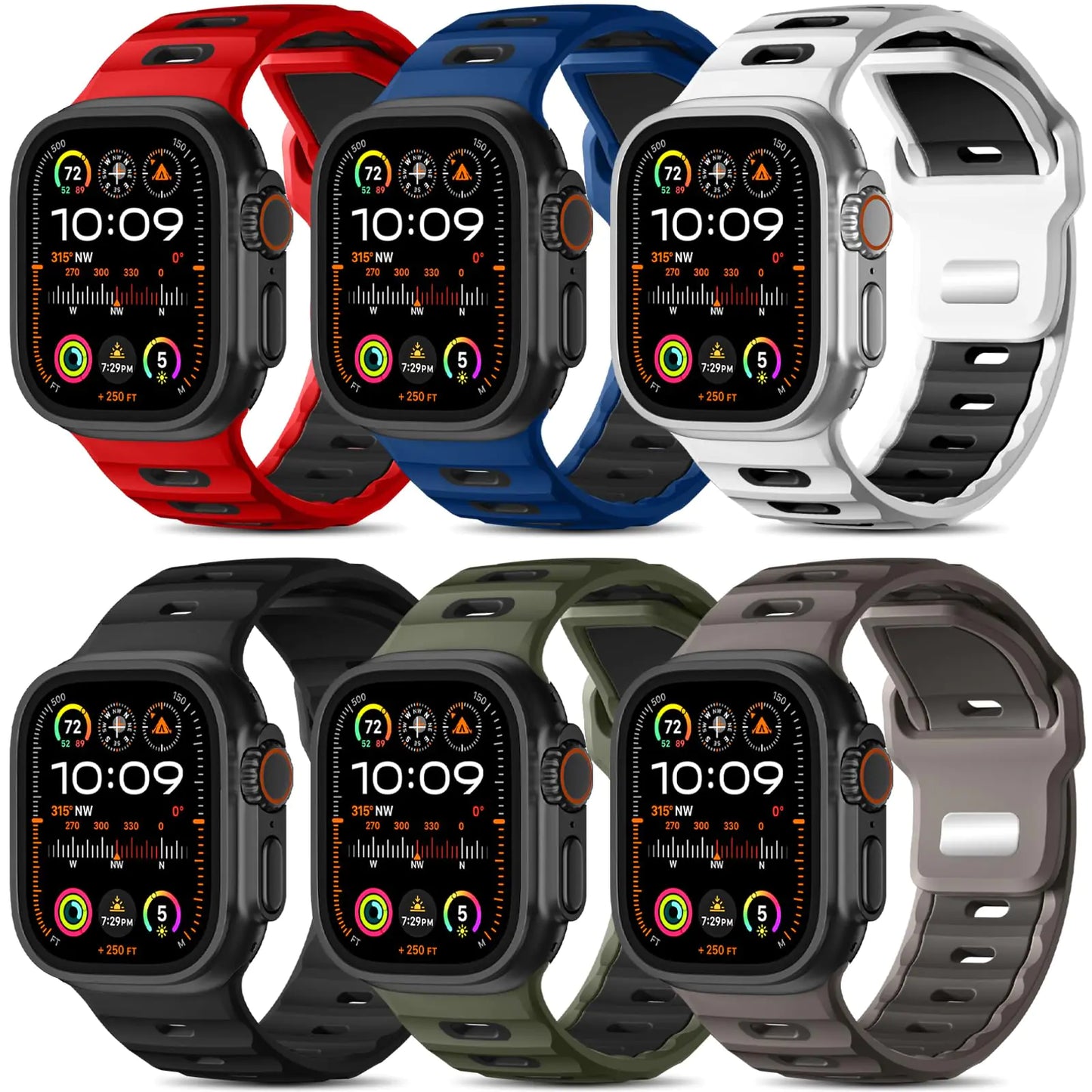 Wepro 6 Pack Sport Band Compatible with Apple Watch Ultra 2/Ultra Band 49mm 46mm 45mm 44mm 42mm for Men, Soft Silicone Waterproof Rugged Breathable Strap for iWatch Series 10 9 8 7 6 SE 5 4 3 2 1