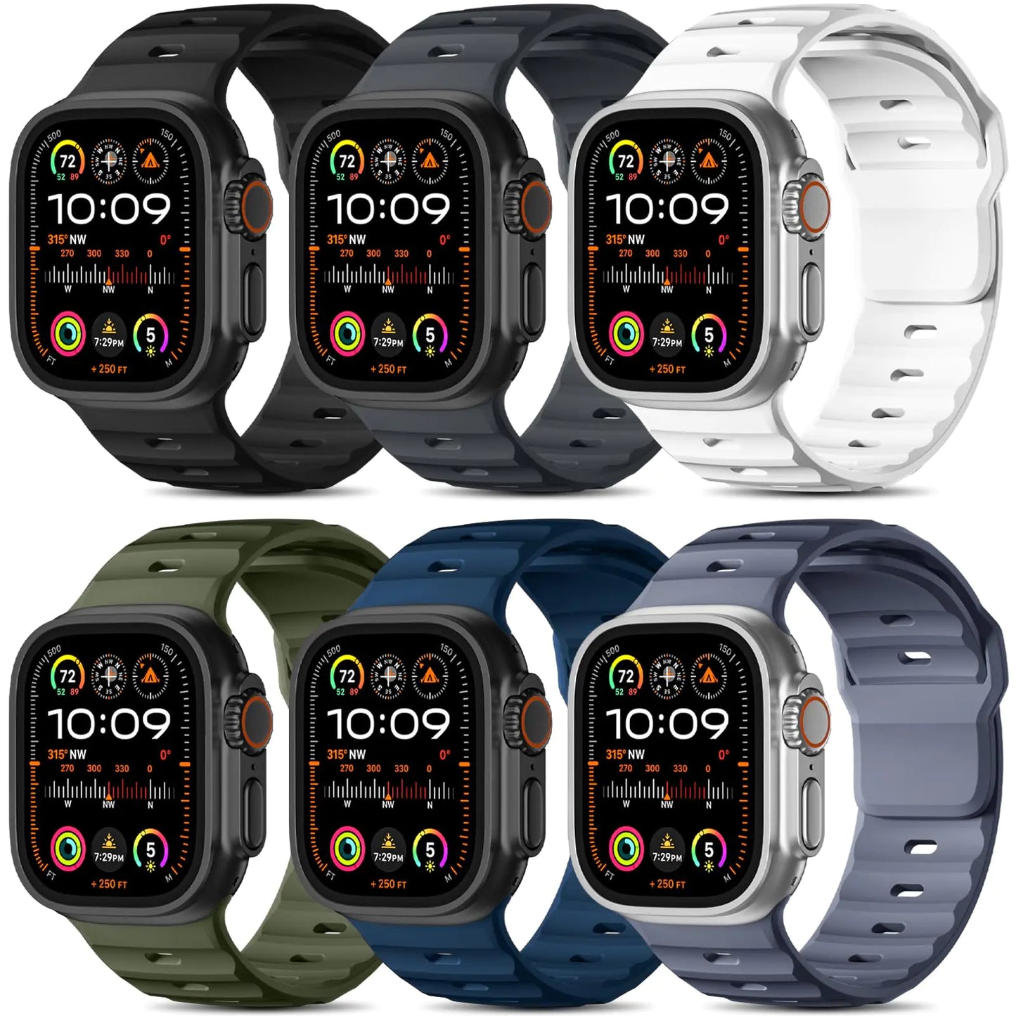 Wepro 6 Pack Sport Band Compatible with Apple Watch Ultra 2/Ultra Band 49mm 46mm 45mm 44mm 42mm for Men, Soft Silicone Waterproof Rugged Breathable Strap for iWatch Series 10 9 8 7 6 SE 5 4 3 2 1